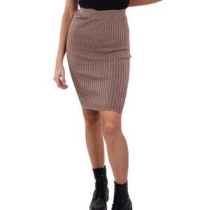 NEW Anthropologie Maronie‎ Ribbed Sweater Midi Skirt Brown Size L